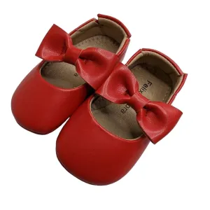 Felix & Flora Baby Girls Sz 130MM (6-12M) Red Leather Formal Shoes w/ Bow