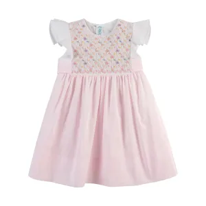 Floral Hand Smocked Dress - Pink