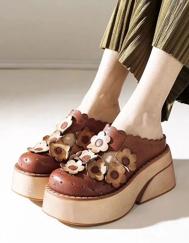 Flowers Decor Retro Platform Sandals