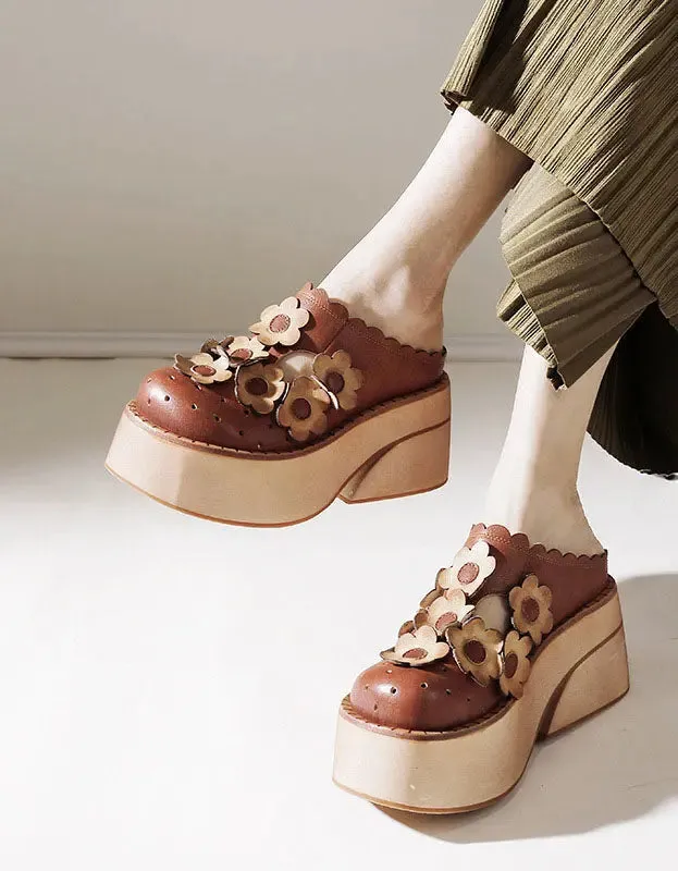 Flowers Decor Retro Platform Sandals