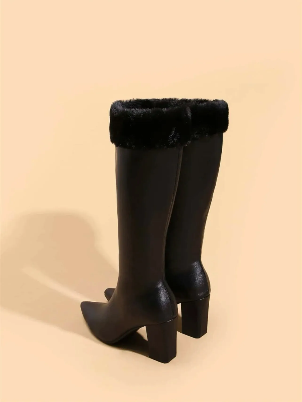 Fluffy Zip Side Chunky Heeled Boots