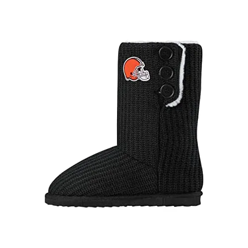 FOCO NFL Cleveland Browns Women's Knit High End Black Button Boots, Black, Medium (7-8)