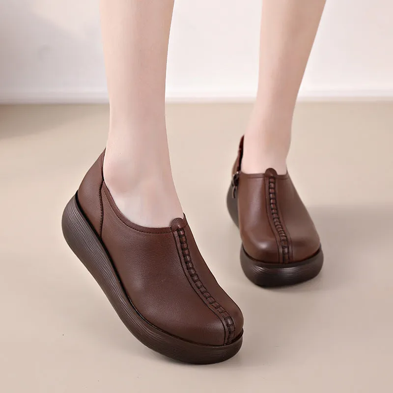 Genuine Leather Women Shoes With Platform High Heels