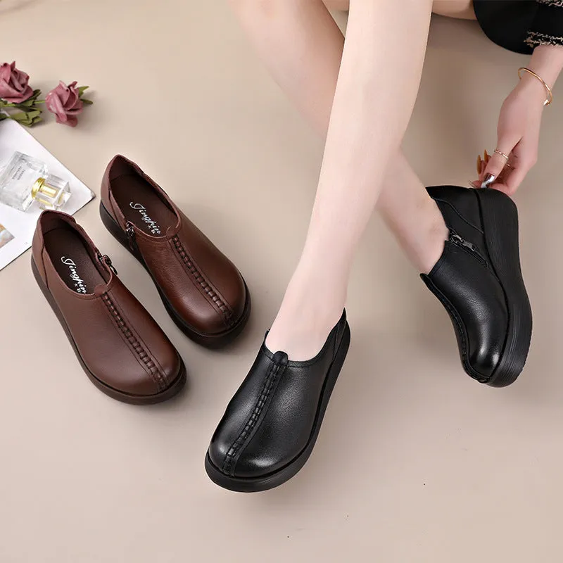 Genuine Leather Women Shoes With Platform High Heels