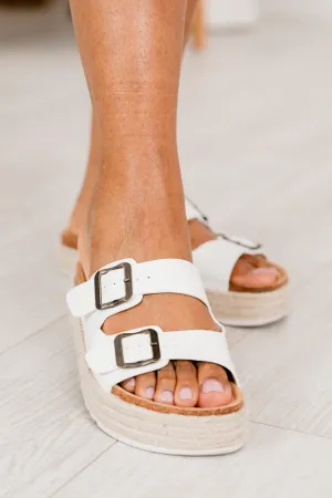 Gianna White Double Buckle Platform Sandals