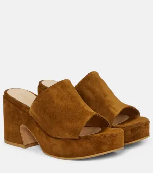 Gianvito Rossi suede platform mules, brown