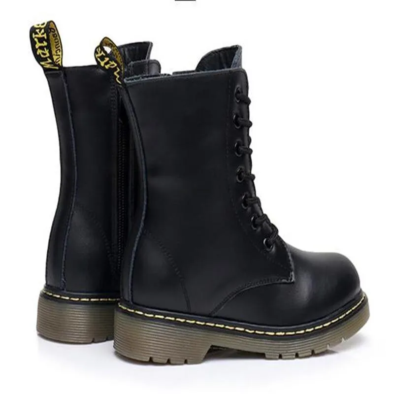 Girls Black Leather Dr. Martens Inspired Combat Boots By Liv and Mia