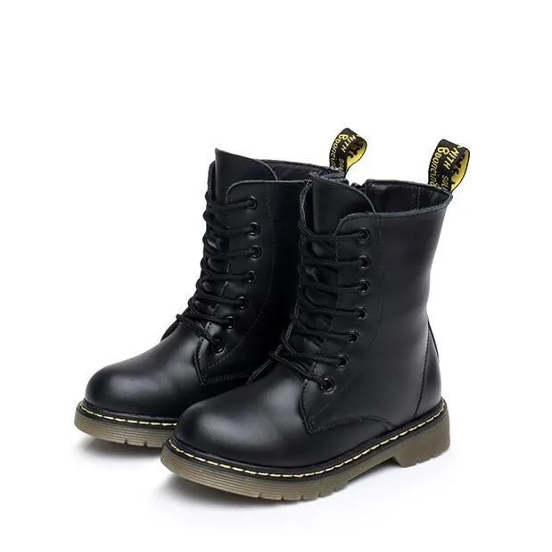 Girls Black Leather Dr. Martens Inspired Combat Boots By Liv and Mia