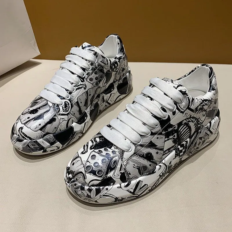 Graffiti Leather Platform Sneakers