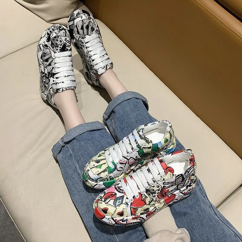 Graffiti Leather Platform Sneakers