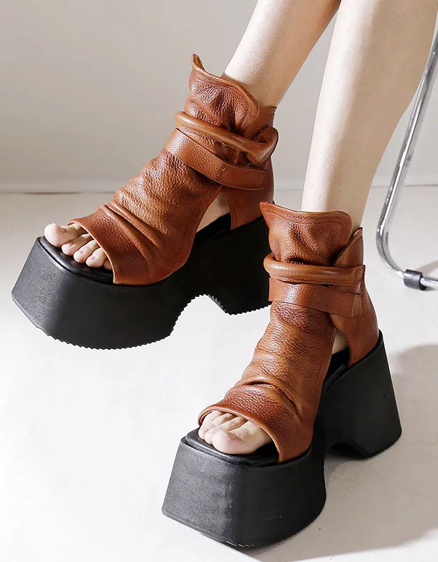 Handmade Retro Open Toe Platform Sandals