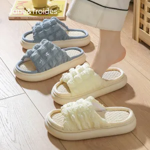 Hnzxzm Spring Summer Linen Women Slippers Bubble Fold  Cotton Soft Non-slip Thick Sole Slides Female Indoor 2022 Home Shoes