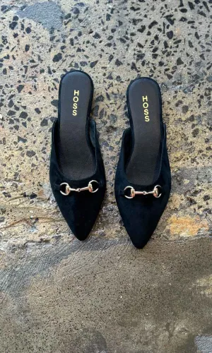 HOSS Black Suede Buckle Mule