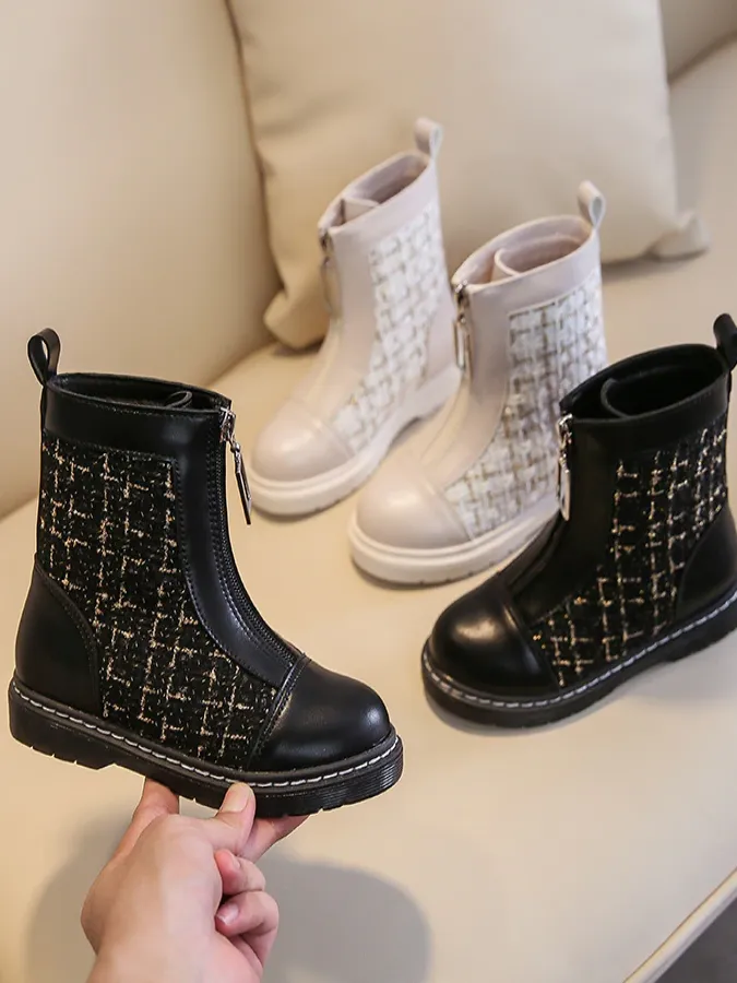 Houndstooth Front Zipper Boots By Liv and Mia