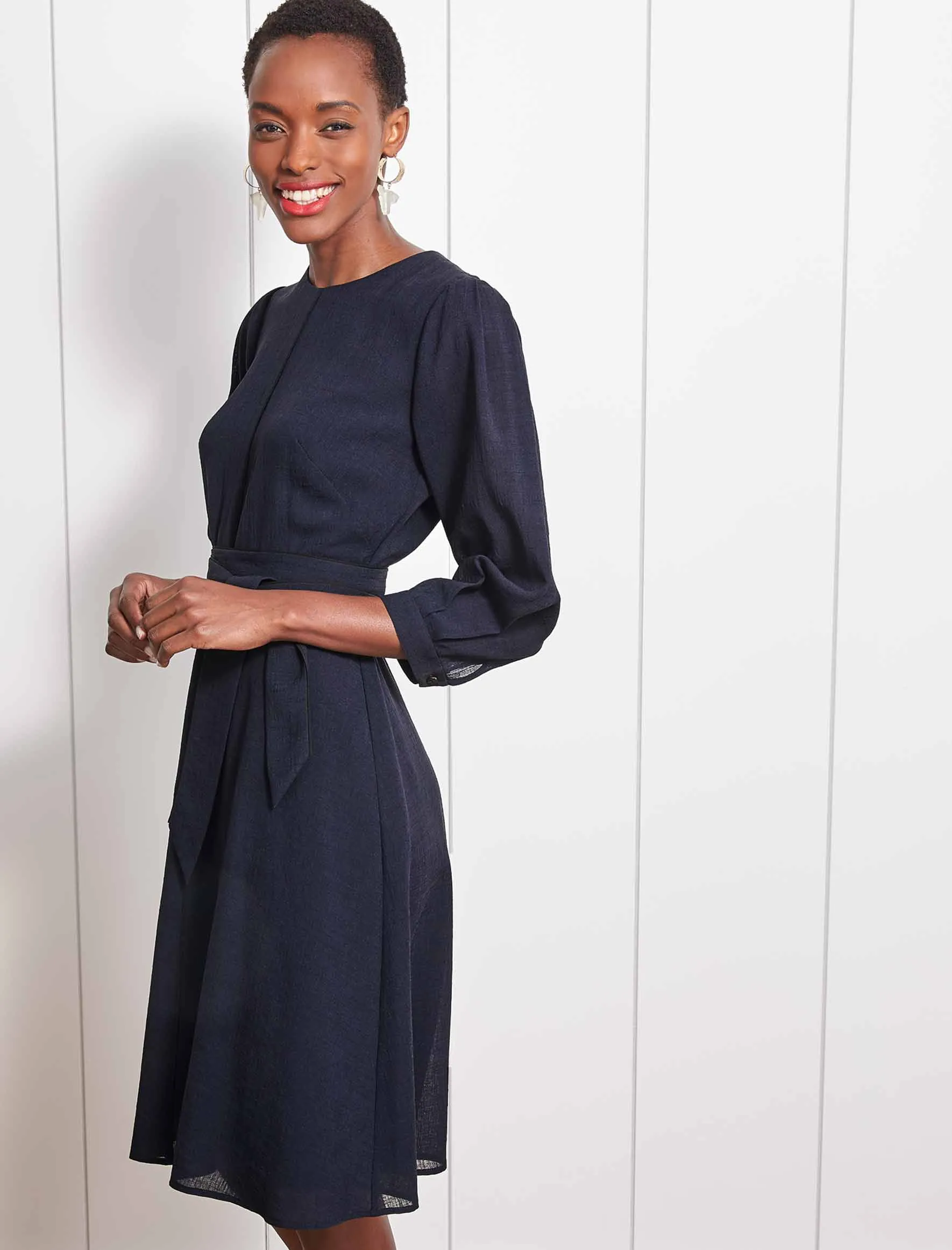 Isabel 3/4 Sleeve Knee Length Dress - Navy