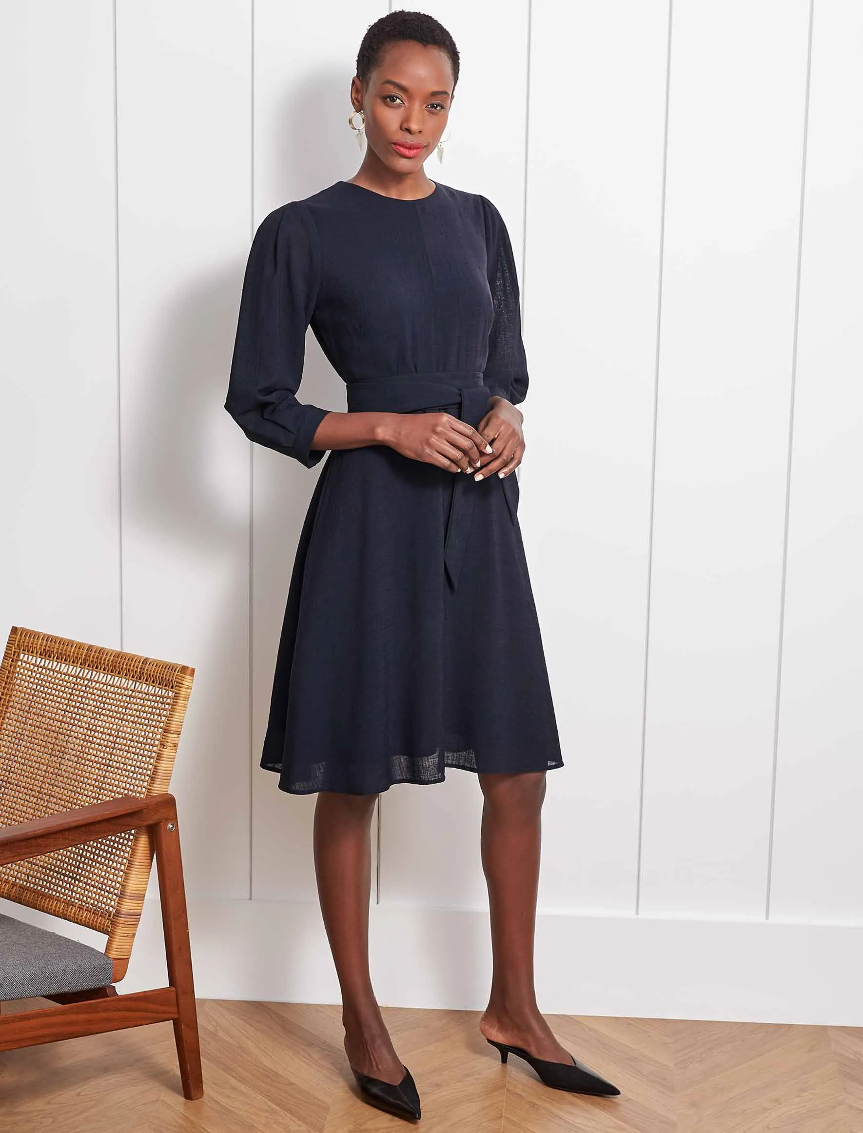 Isabel 3/4 Sleeve Knee Length Dress - Navy