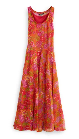 J. Peterman Women's Classic Fit Flowy A-Line Get Noticed Tropical Floral Crewneck Dress in Orange