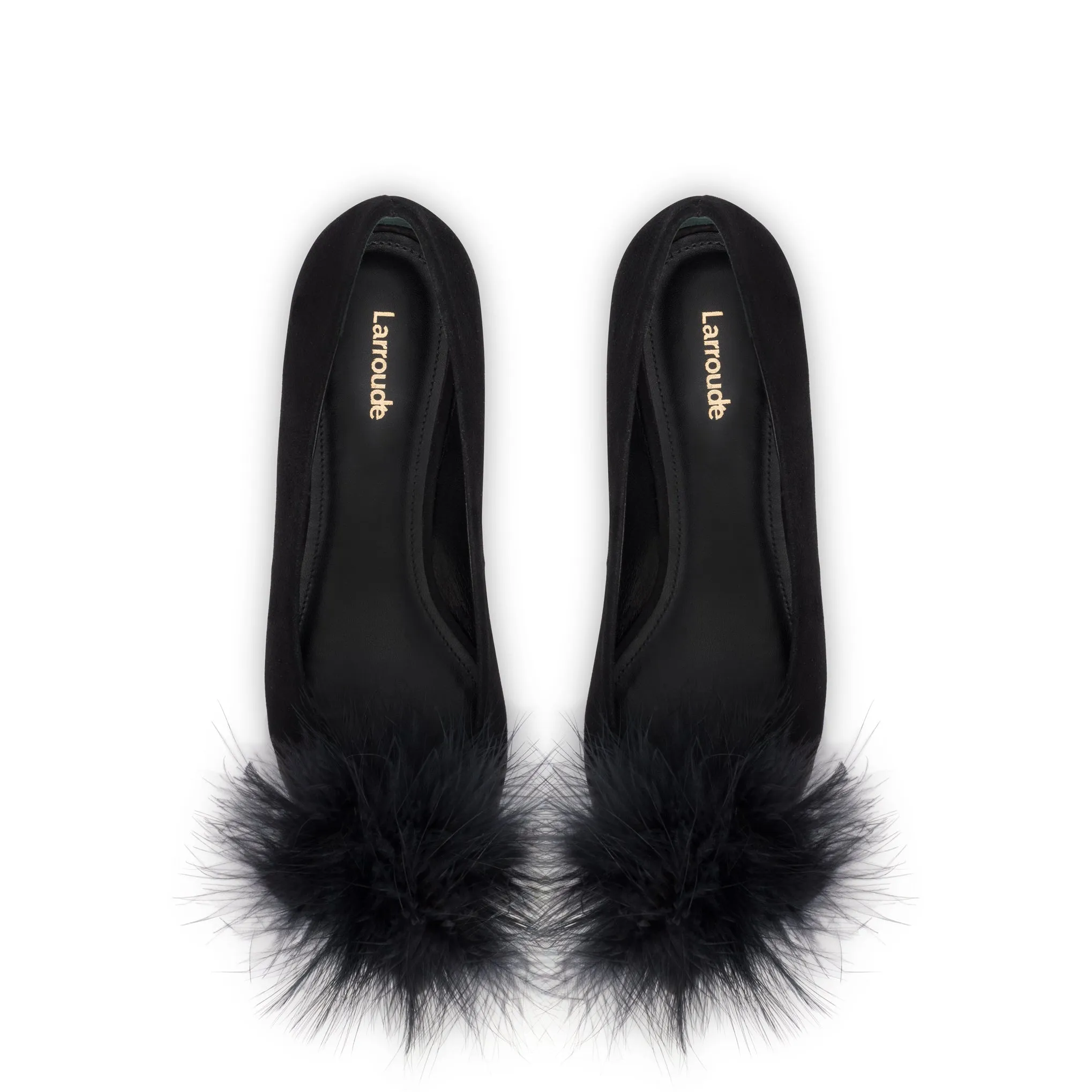 Lee Pompom Flat In Black Suede