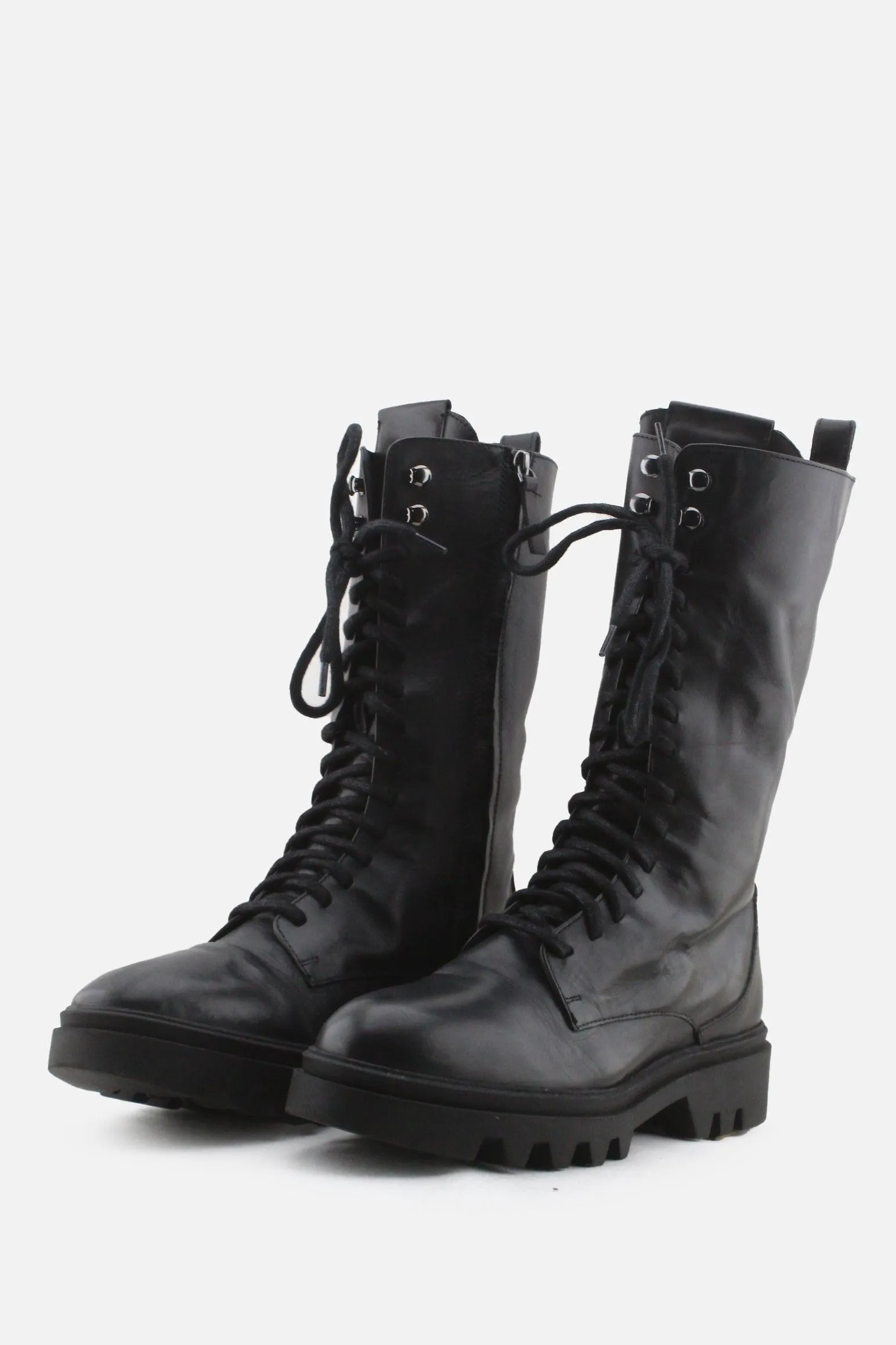 Massimo Dutti Zipper Laces Combat Boots | 100% Authentic Leather