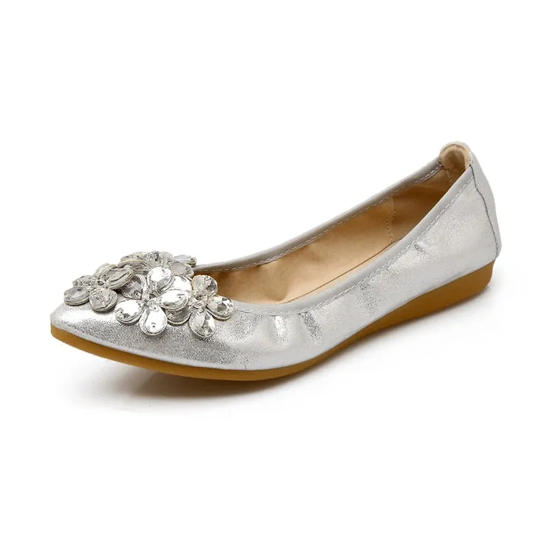 Merendy Kiondo flat heel Round toe Foldable embellished ballet flats