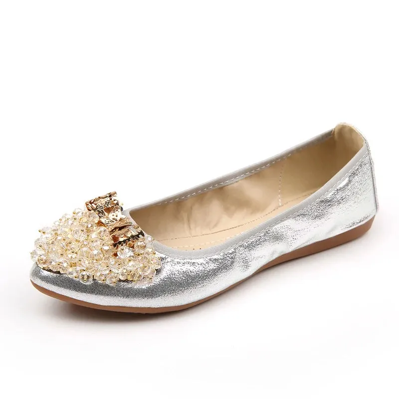 Merendy Kiondo flat heel Round toe Foldable embellished ballet flats