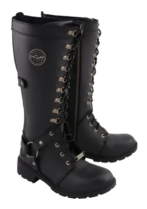 Milwaukee Leather-MBL9380-Women’s 15” Black Leather Combat Style Harness Boot