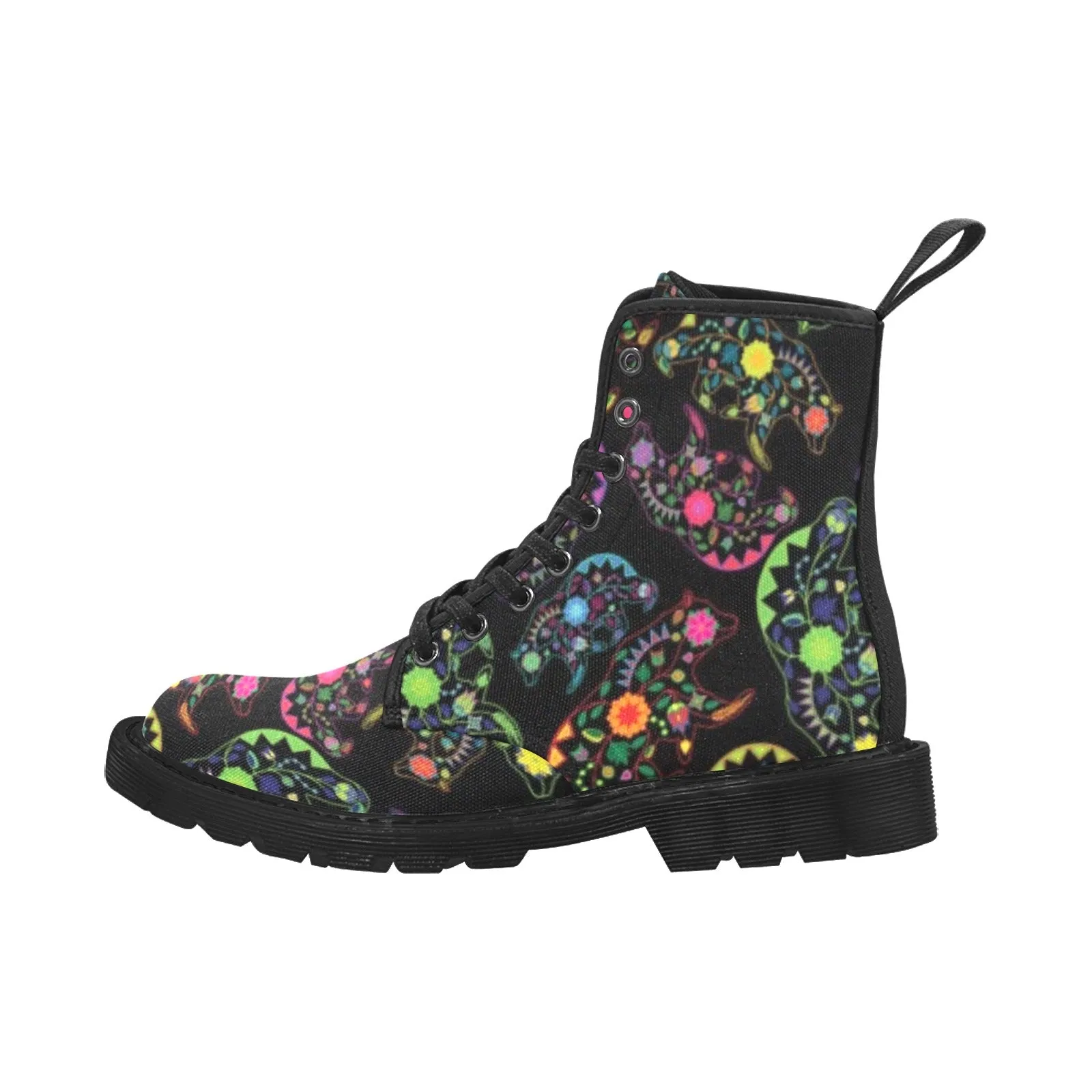 Neon Floral Bears Boots for Men (Black)