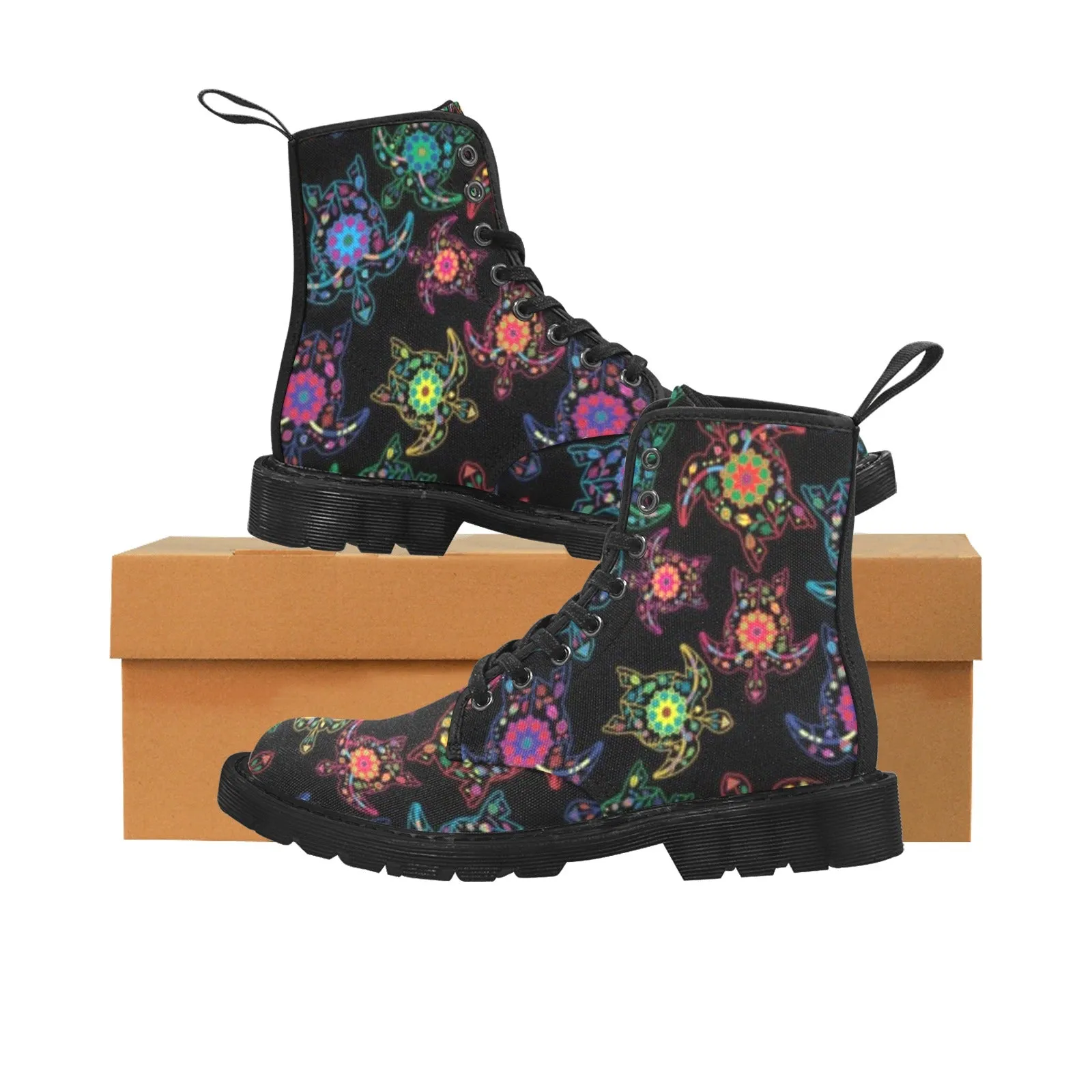 Neon Floral Turtle Boots for Women (Black)