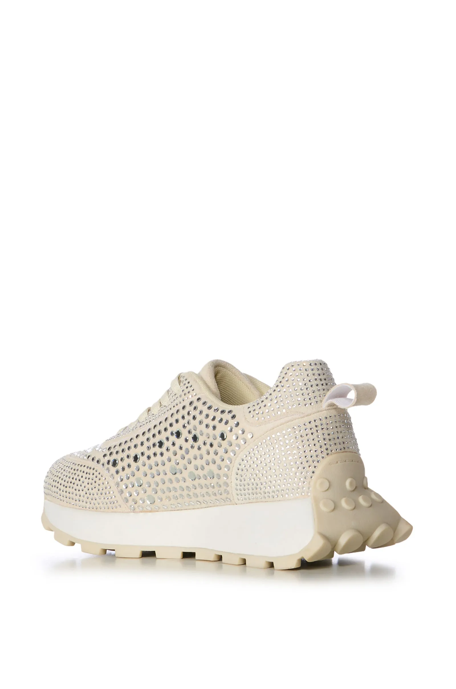 NIKOLE-BEIGE RHINESTONE LACE UP SNEAKER