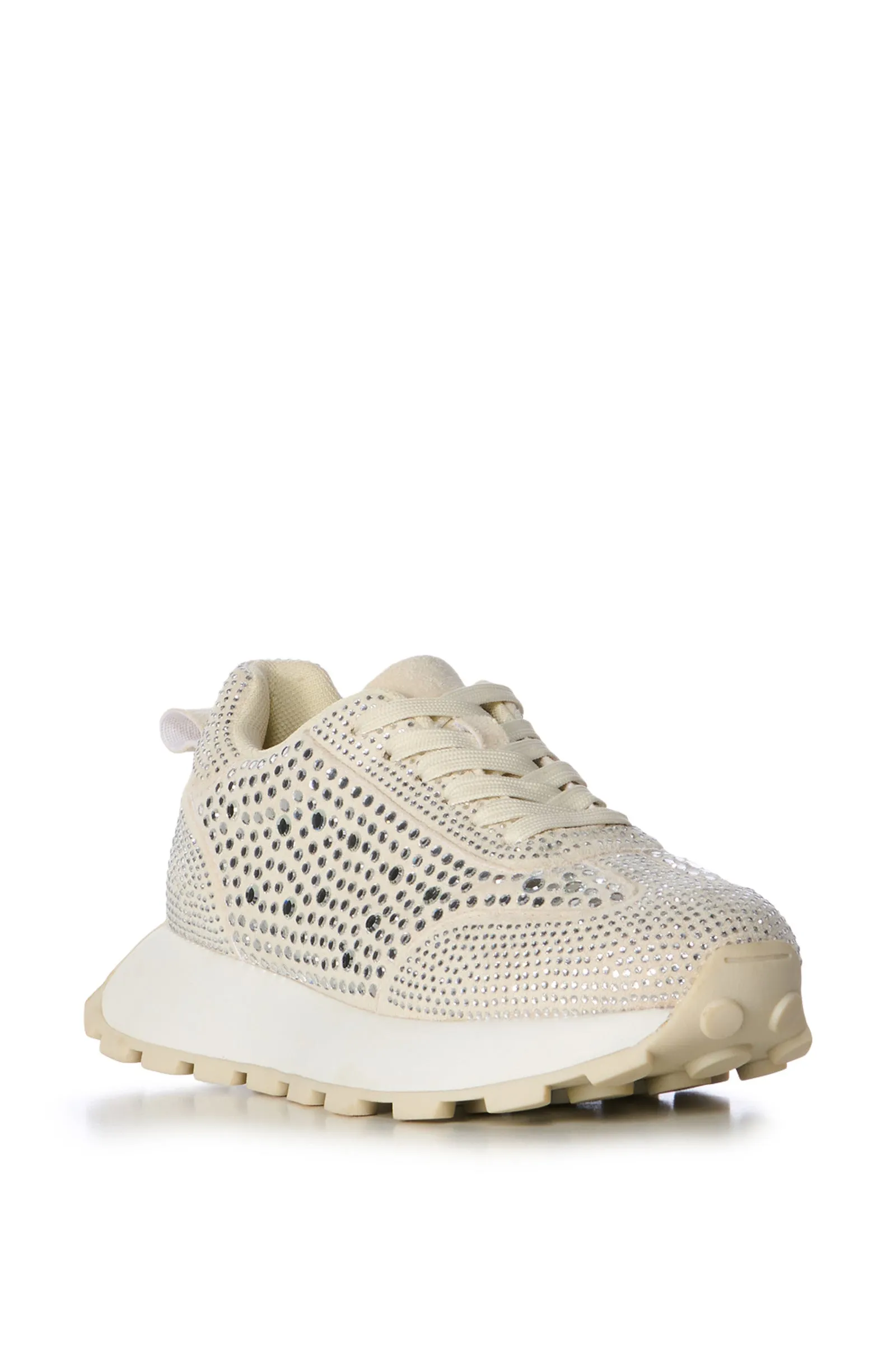 NIKOLE-BEIGE RHINESTONE LACE UP SNEAKER