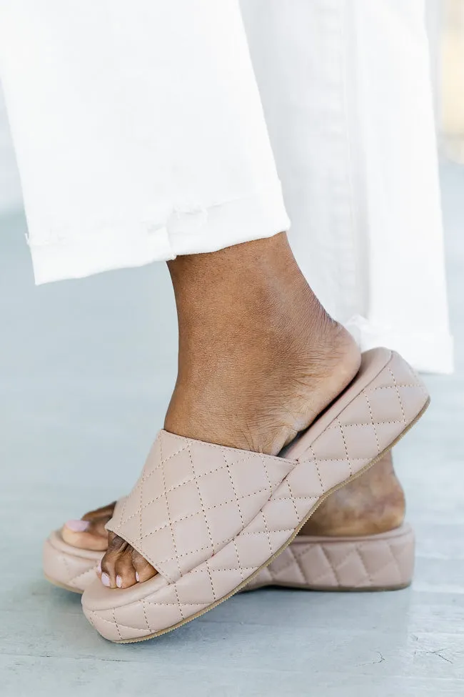 Oceana Nude Quilted Platform Slides FINAL SALE