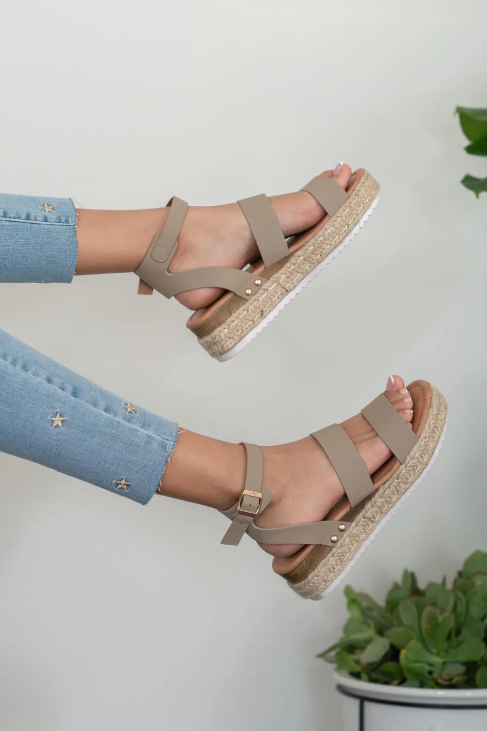 On the Doorstep Espadrille Platform Sandals in Taupe