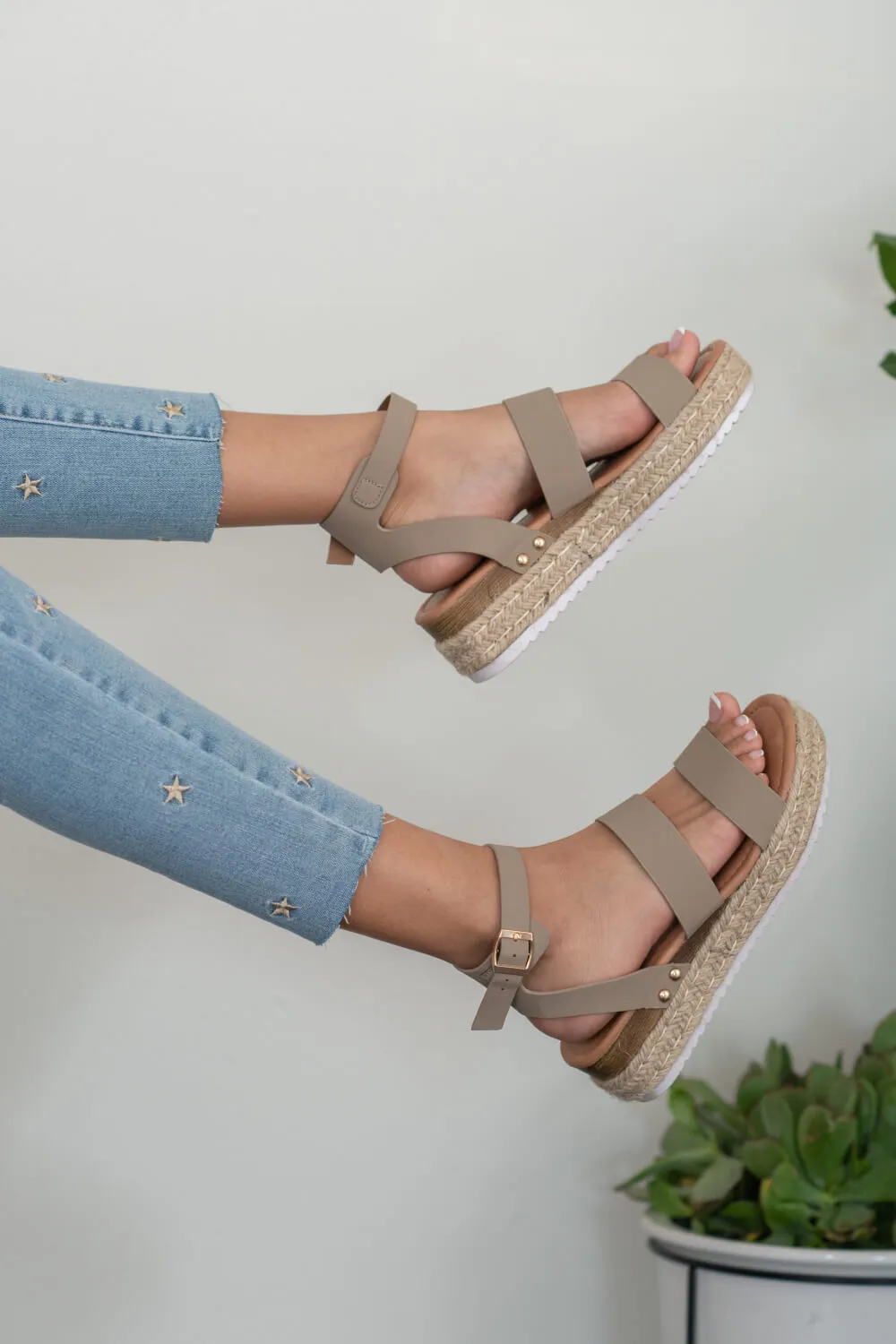 On the Doorstep Espadrille Platform Sandals in Taupe