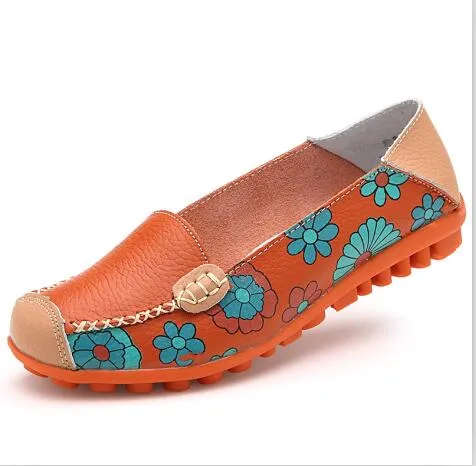 Plardin 2019 Appliques Ballet Summer Flower Print Women Genuine Leather Shoes Woman Flat Flexible Nurse Peas Loafer Flats