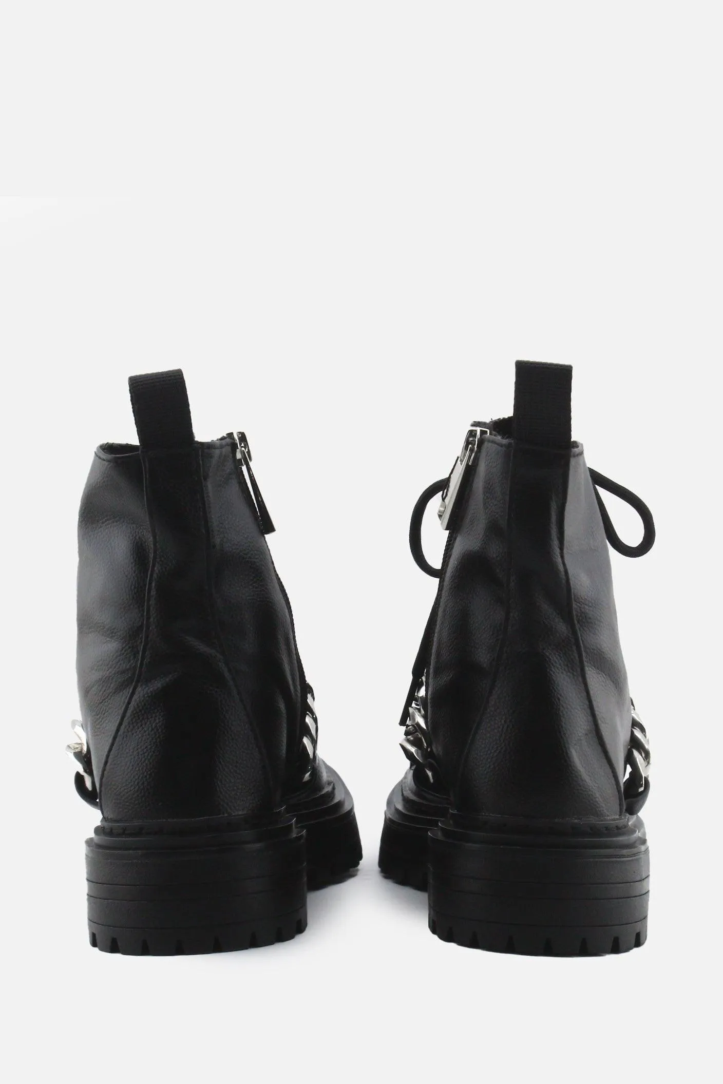 Pull & Bear Zipper Laces Chain Combat Ankle Boots | 100% Authentic Leather