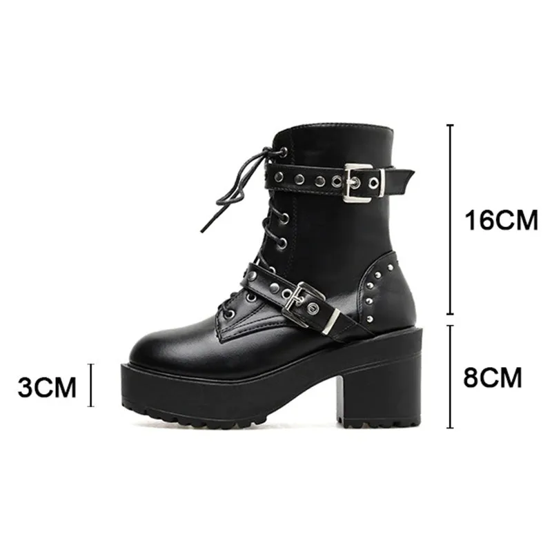 Punk Style Rivets Accented Zip-Up Vegan Leather Combat Boots