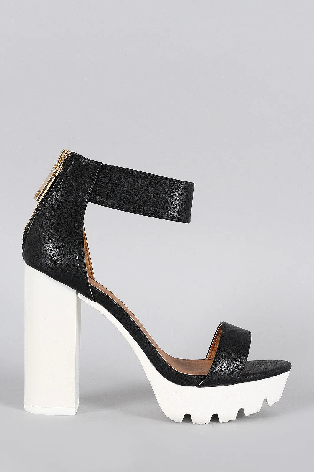 Qupid Open Toe Lug Sole Platform Heel