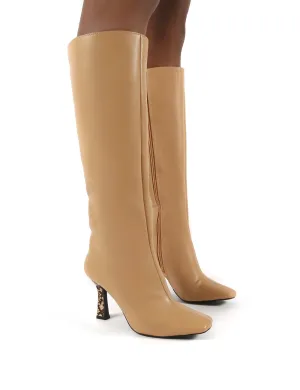 Repeat Nude Pu Heeled Knee High Boots