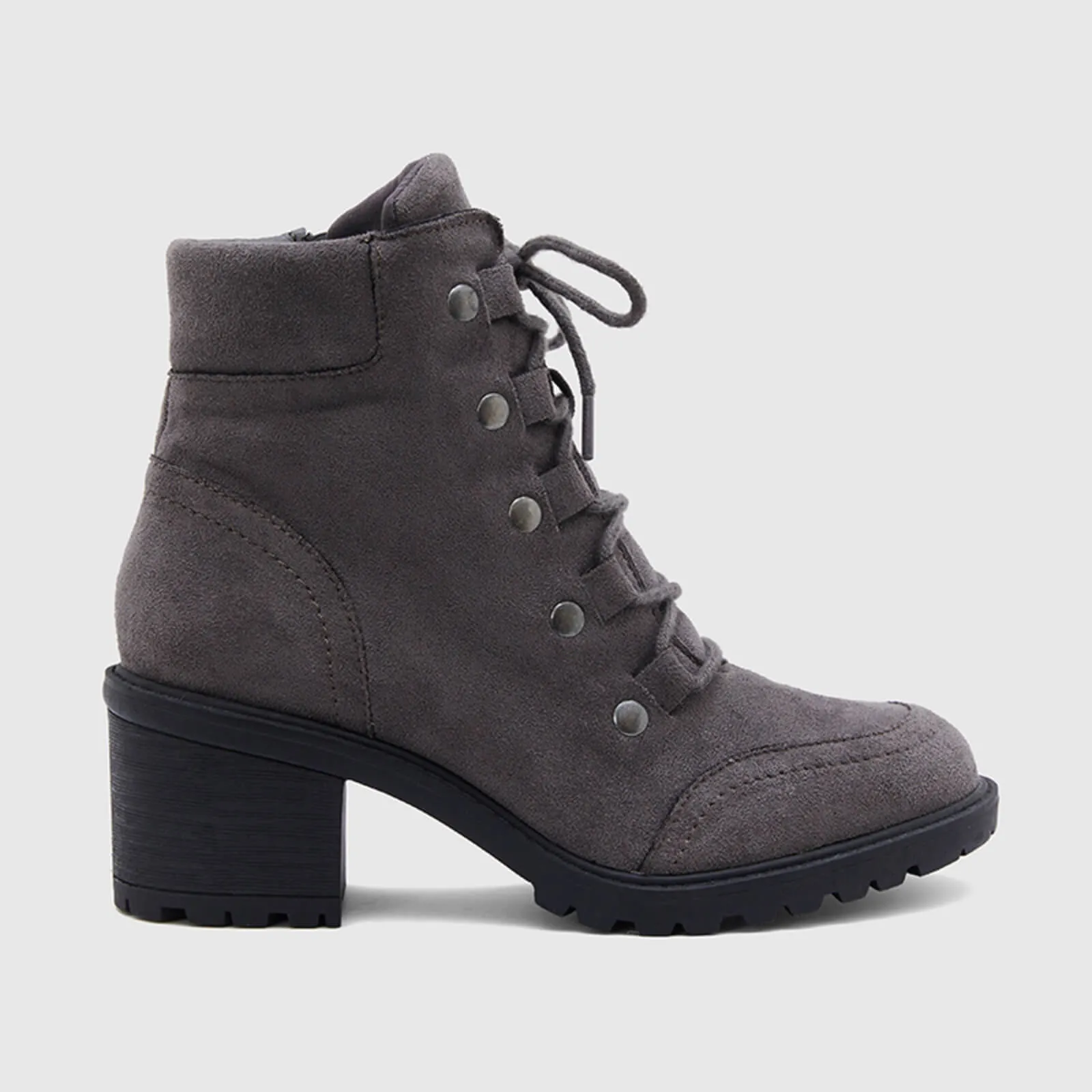 Rivet Lace-up Chunky Heeled Ankle Boots