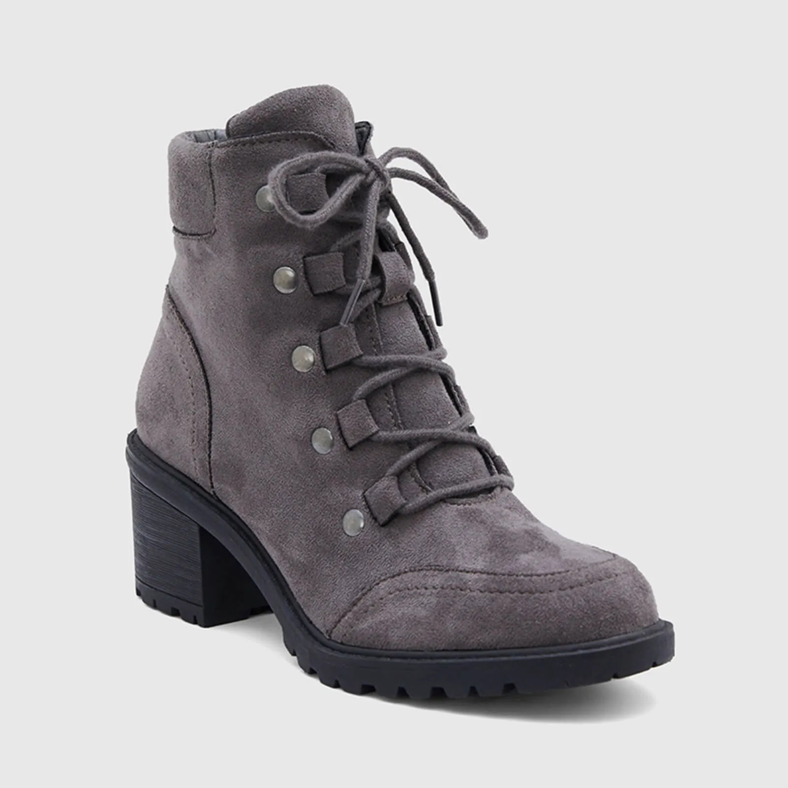 Rivet Lace-up Chunky Heeled Ankle Boots