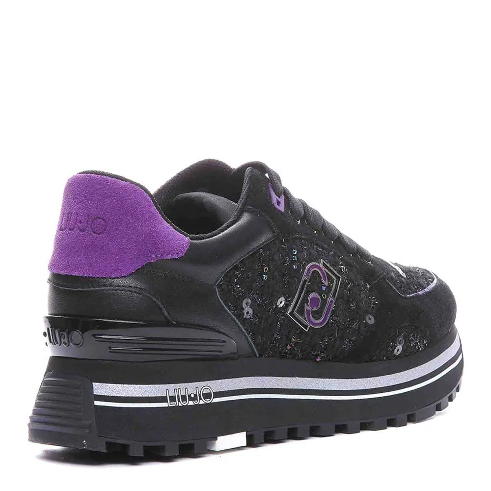 Scarpe Donna LIU JO Maxi Wonder 61 Sneakers Platform in Suede Lana e Paillettes colore Nero