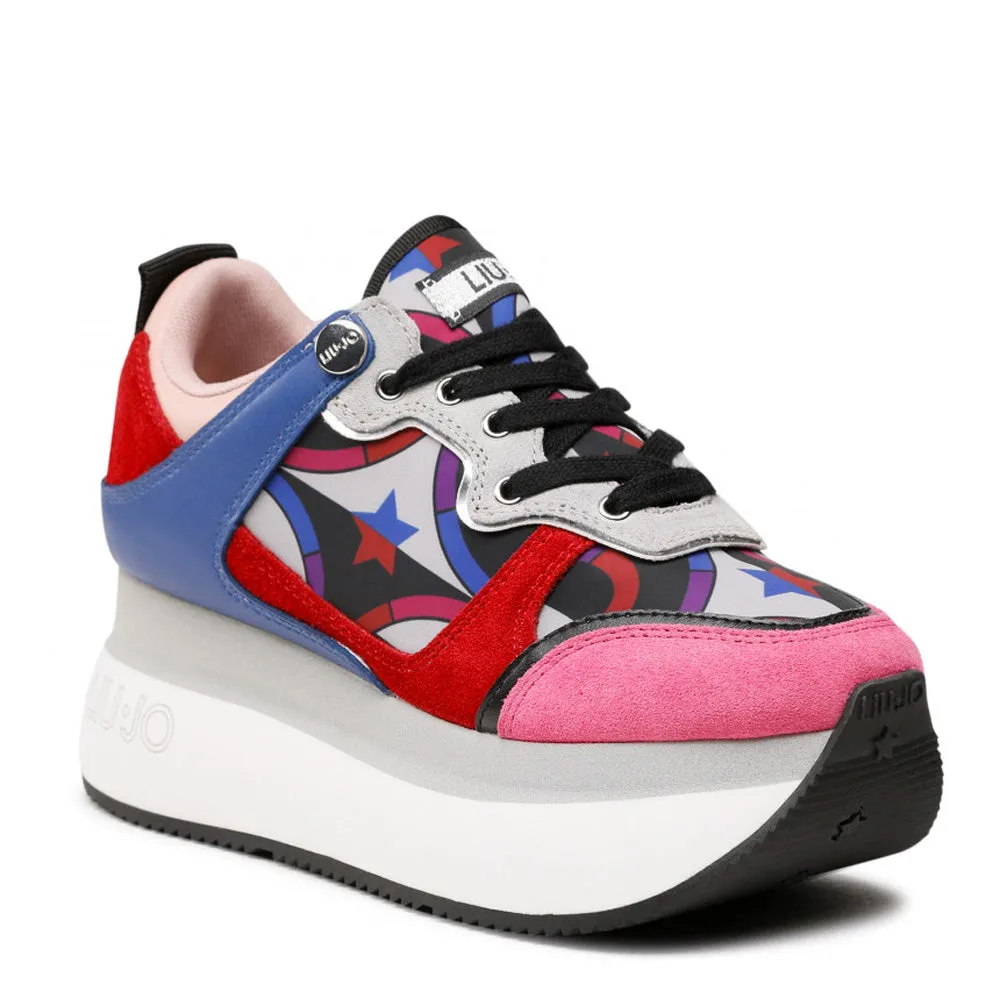 Scarpe Donna LIU JO Sneakers Maxi Platform in Suede e Nylon Multicolor Blue