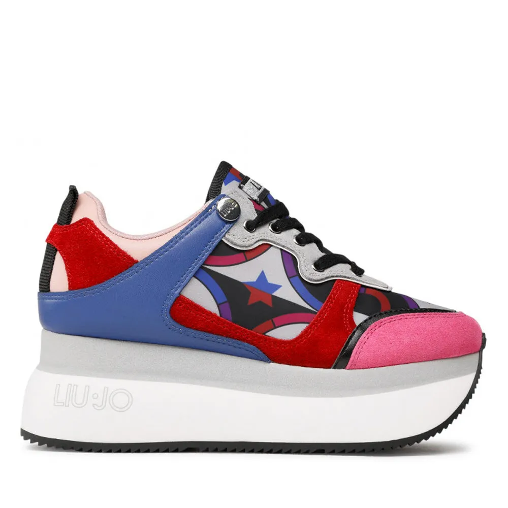 Scarpe Donna LIU JO Sneakers Maxi Platform in Suede e Nylon Multicolor Blue