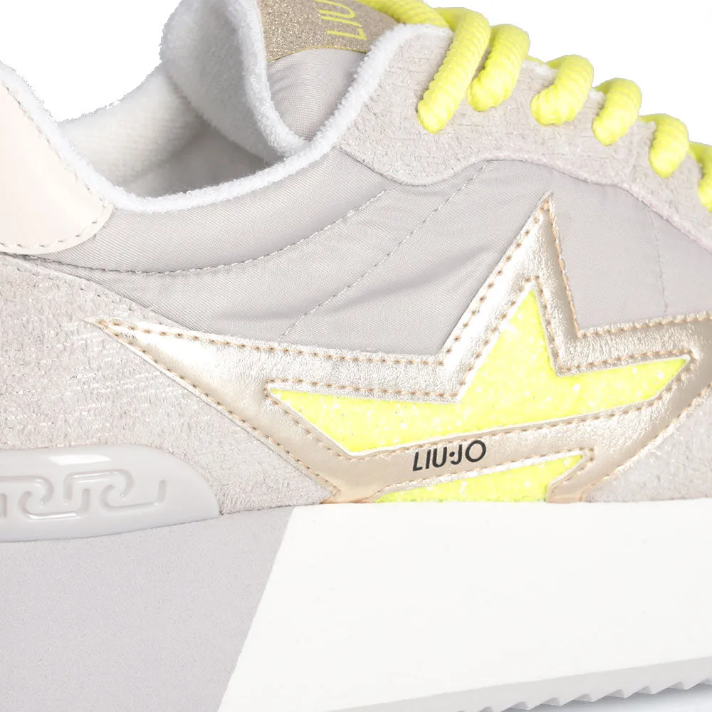 Scarpe Donna LIU JO Sneakers Platform Dreamy 03 in Suede Nylon e Inserti Laminati Grey e Yellow Fluo