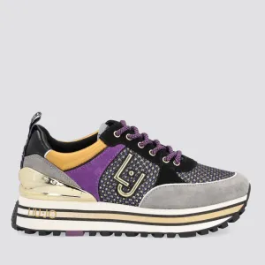 Scarpe Donna LIU JO Sneakers Platform in Suede e Tessuto colore Grigio Nero e Viola