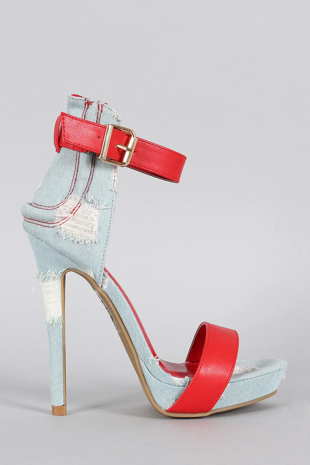 Shoe Republic LA Distressed Denim Platform Heel