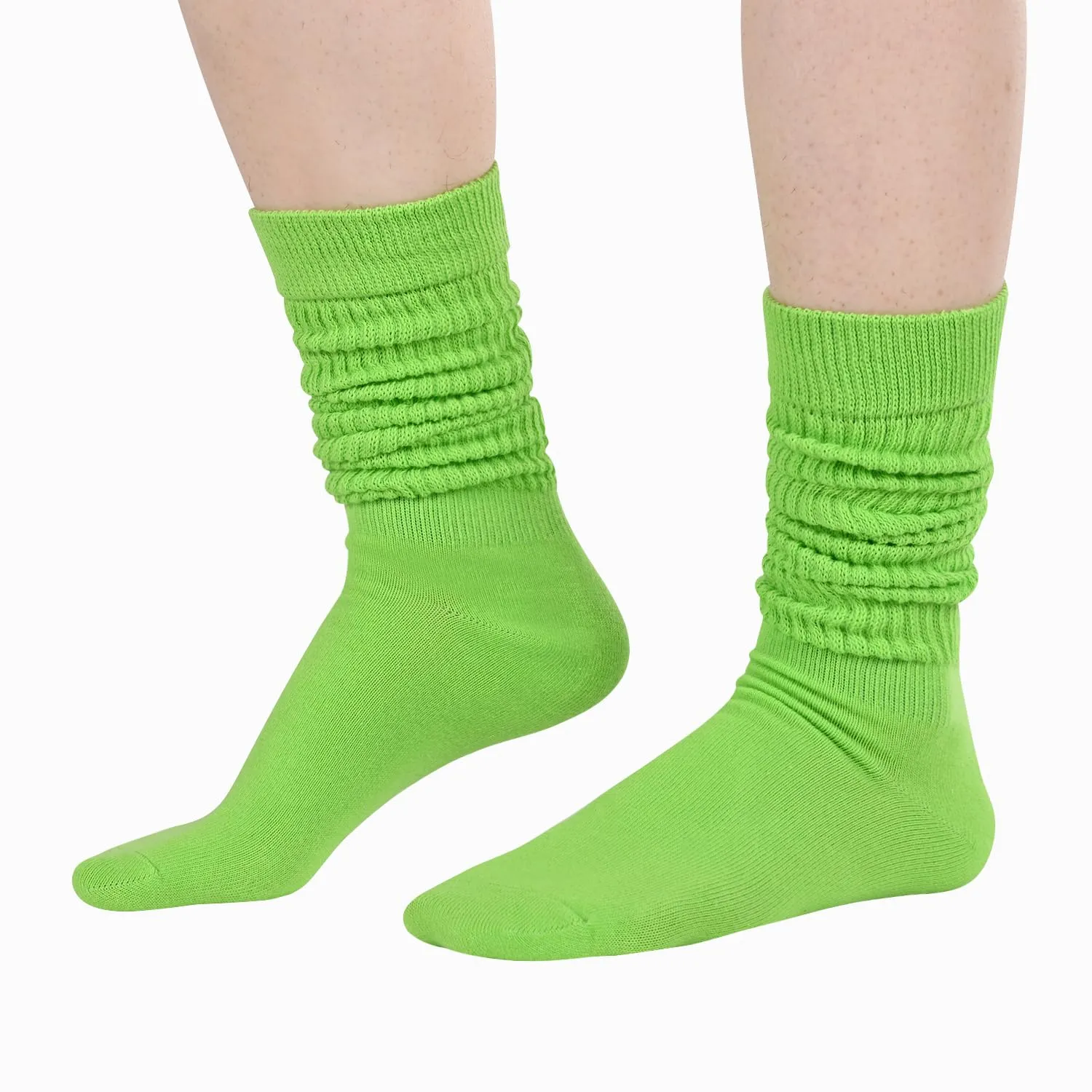 Slouch Socks for Women Girls - Scrunch Socks for Women Pack, Long High Tube High Socks White Green 2 Pairs