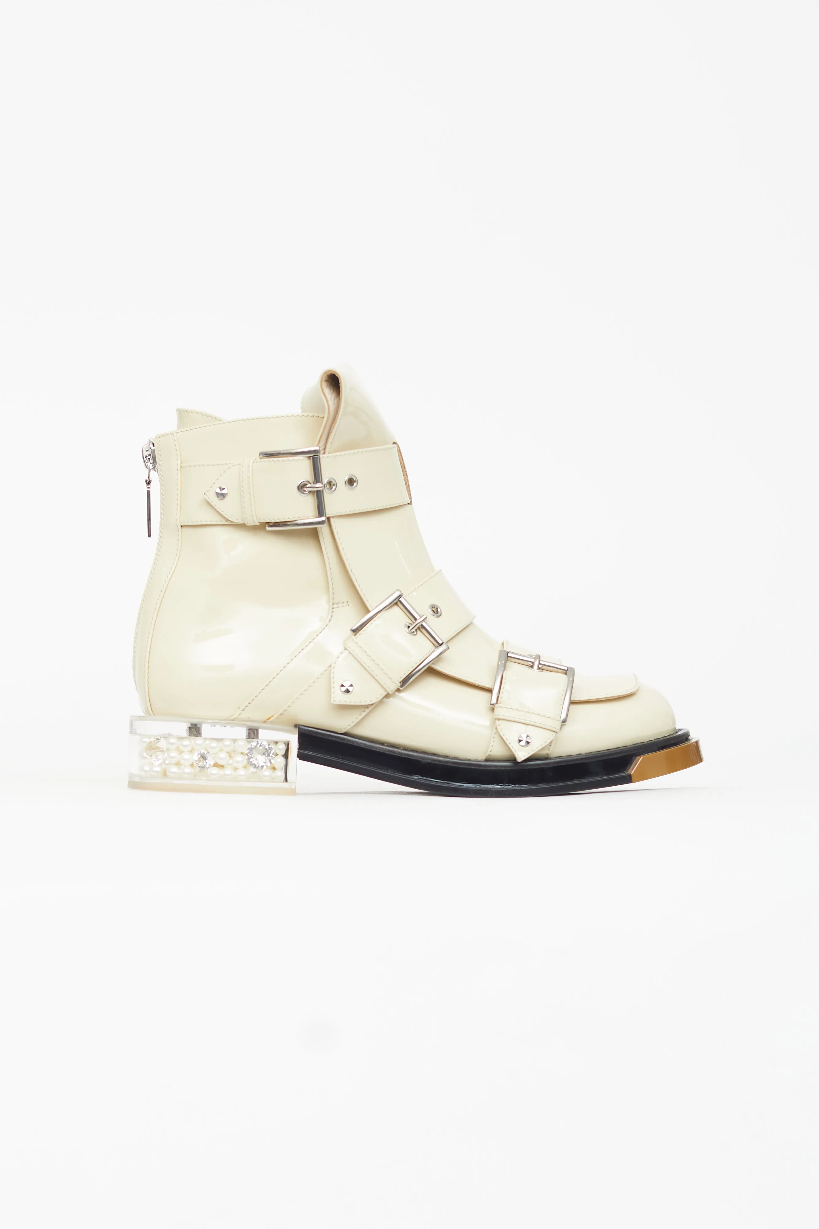 Spring 2018 Cream Patent & Pearl Combat Boot