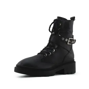 Stradivarius Zipper Buckle Straps Combat Ankle Boots | 100% Authentic leather