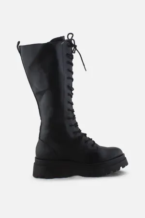 Stradivarius Zipper Laces Combat Long Boots | 100% Authentic Leather